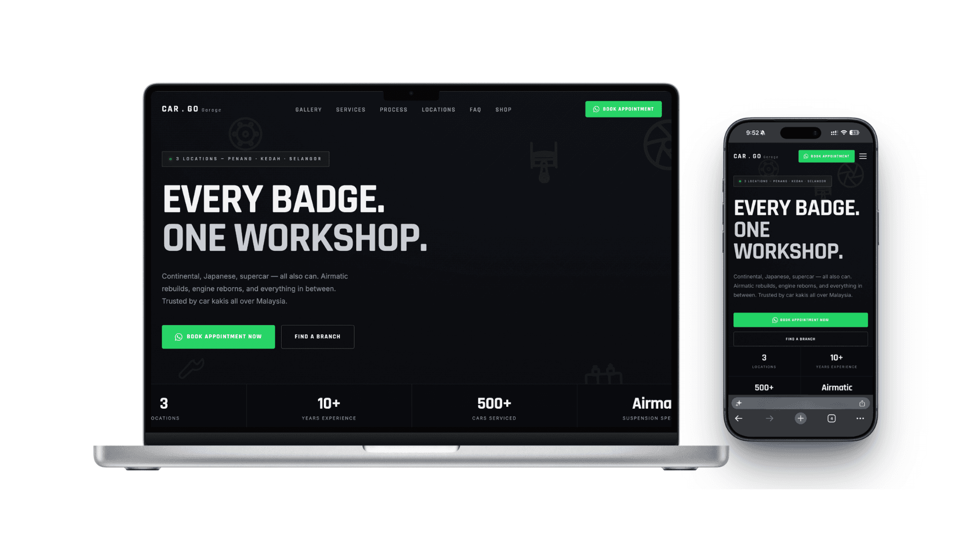 CarGo Garage Automotive landing page — vnbuildr web development portfolio