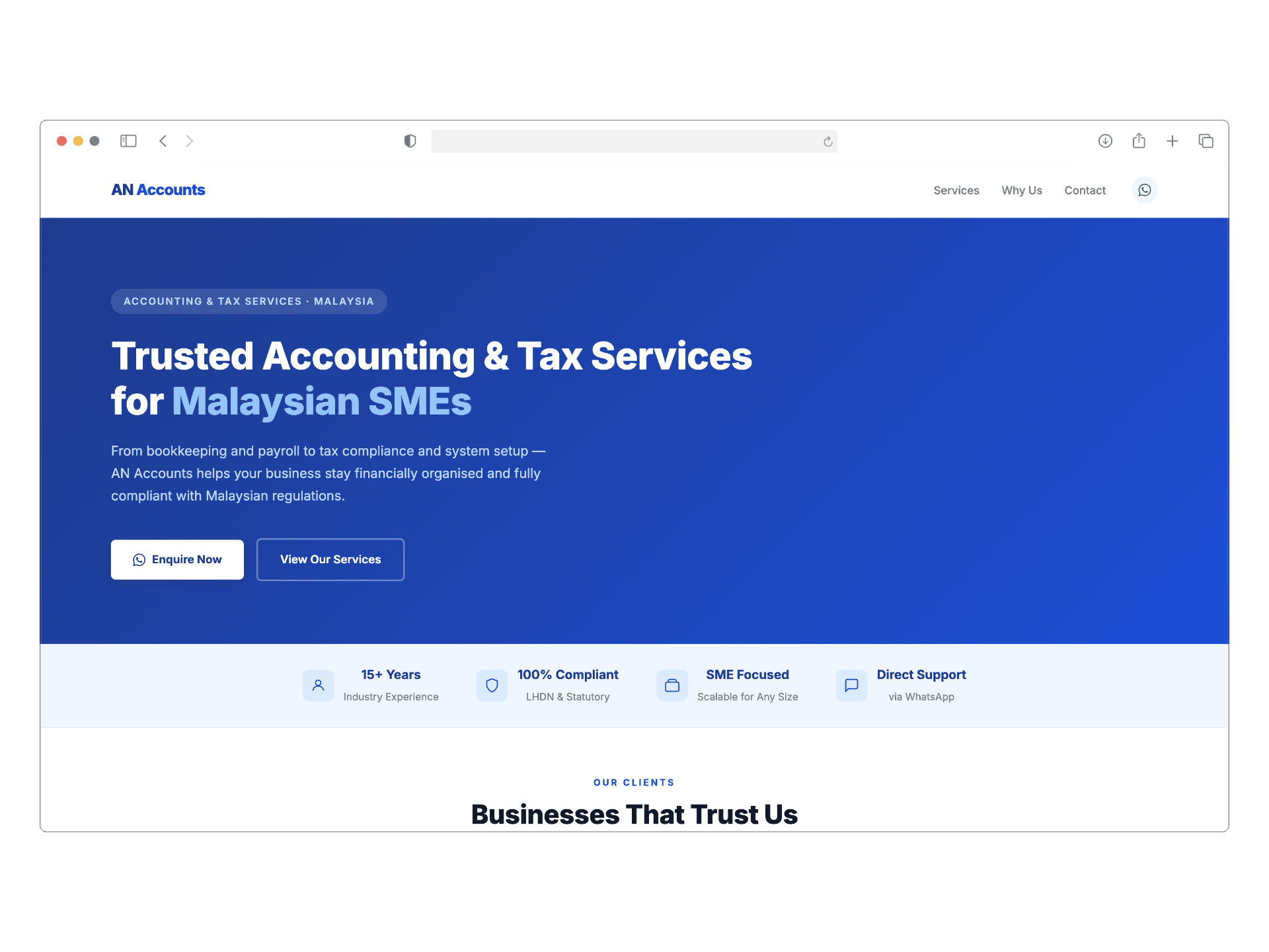 AN Account website screenshot