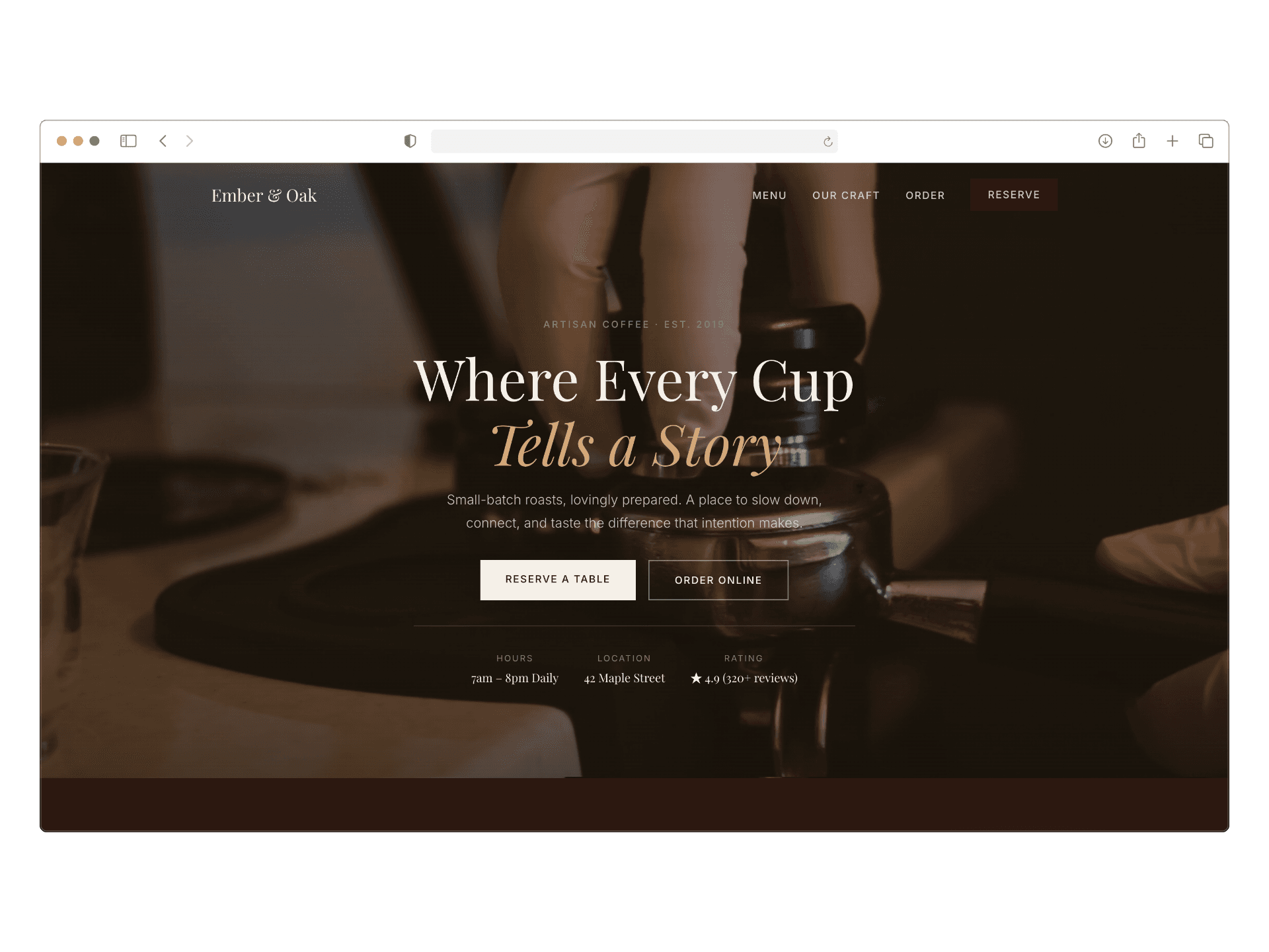 Ember & Oak Cafe website screenshot